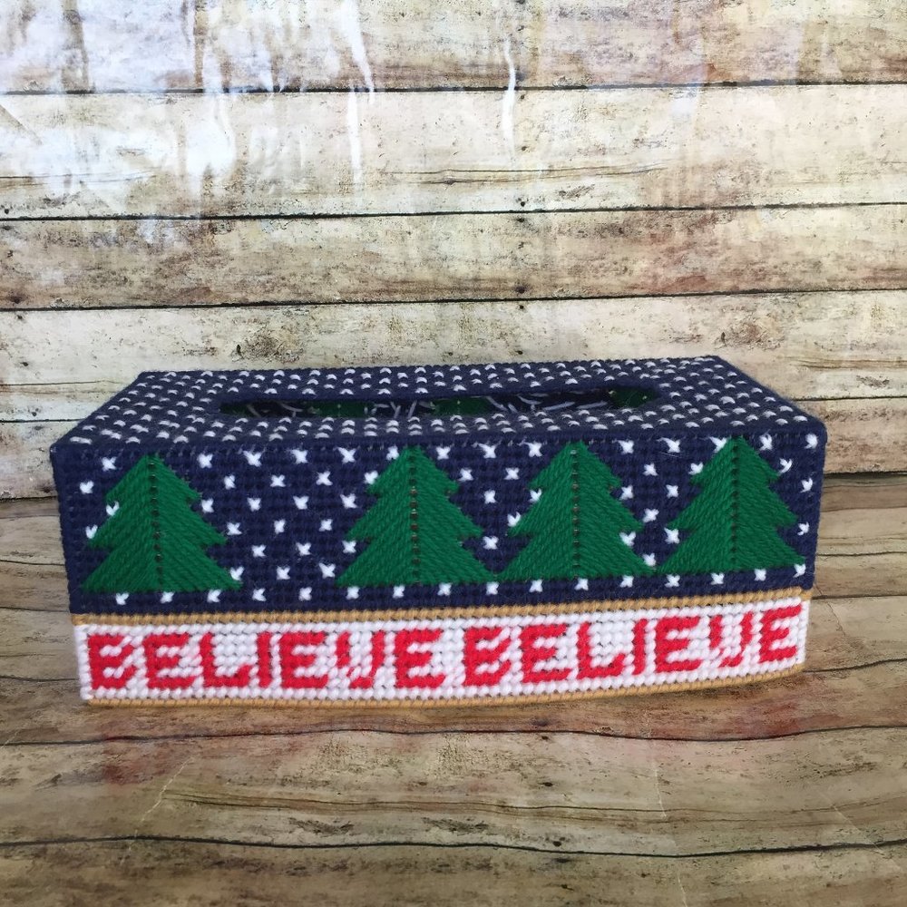 Handmade Needlepoint Christmas Tissue Box Cover